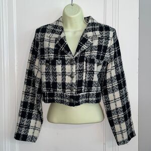 Vtg 80s Monkey Wear brand black & white‎ plaid cropped jacket